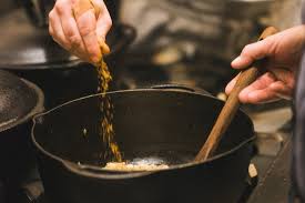 Heavy-bottom pot or Dutch oven on a stovetop
